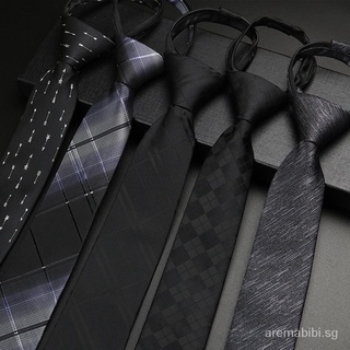 【MABB】Necktie Men Formal Business Wedding Groom Business Students Black Gray 6cm Free Knot Zipper Necktie 