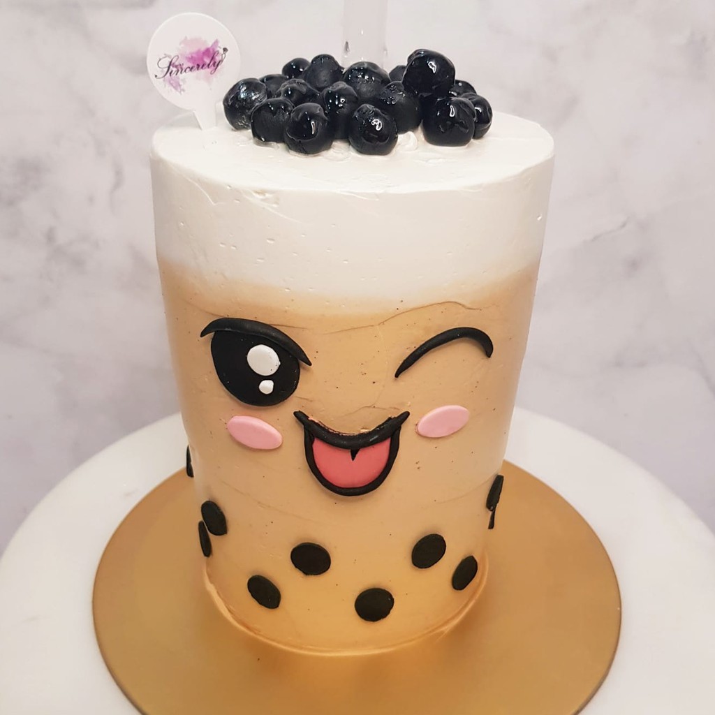 Drinkable Bubble Tea Cute Face Cake Design 8 | Shopee Singapore