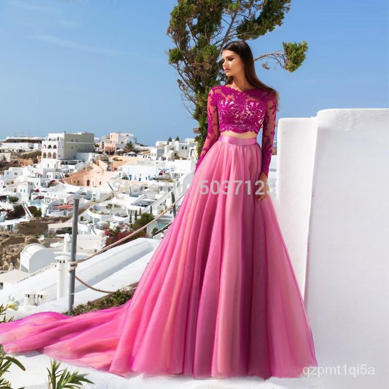 long sleeve pink formal dresses