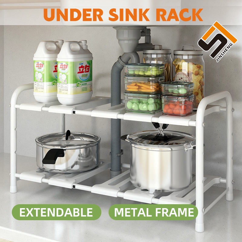 JINSHENG Extendable Under Sink Shelf Rack Adjustable Kitchen Storage