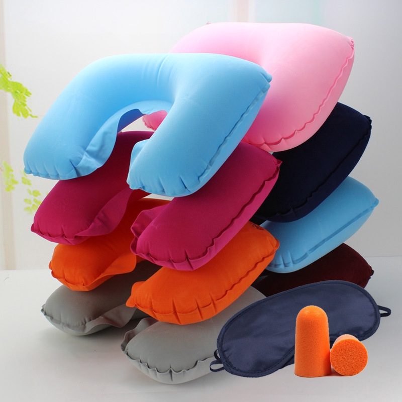 PVC Flocking Outdoor Portable Pillow Travel Neck Ushaped Inflatable