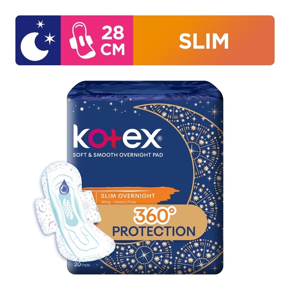 Kotex Soft & Smooth Slim Overnight Wing Pads Heavy (28cm), 20s