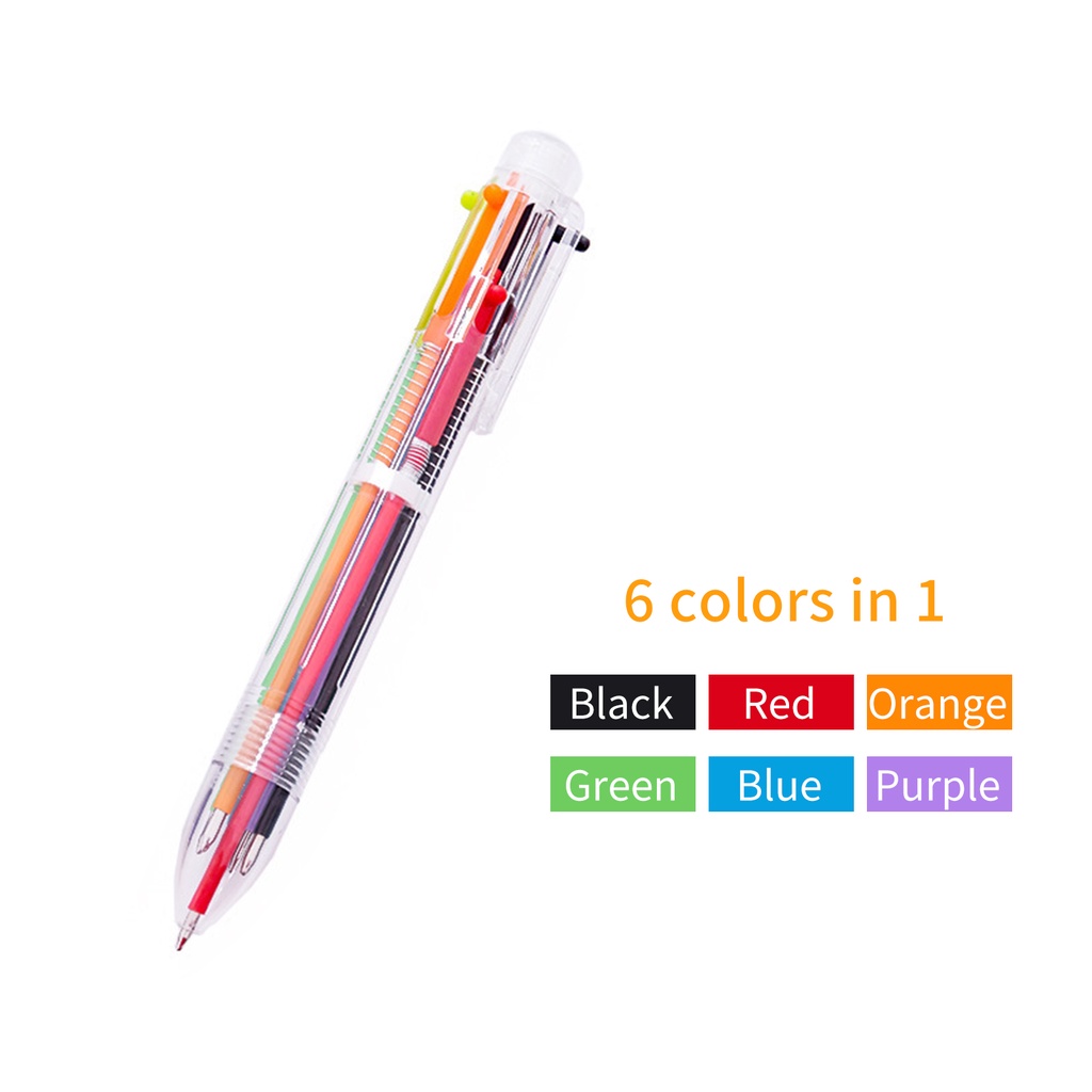 Ballpoint Pen Multicolor 6 In 1 Colorful Spring Retractable Design 0
