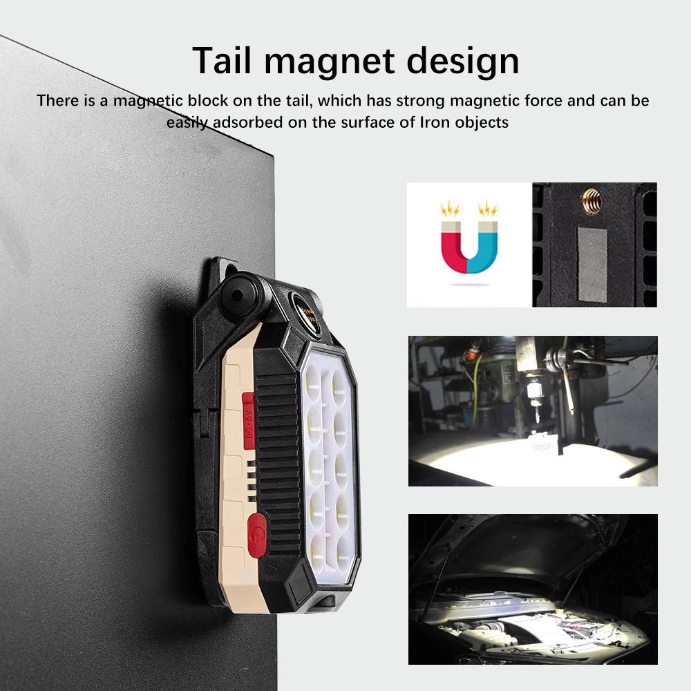 USB Rechargeable Portable LED Flashlight COB Work Light Adjustable Waterproof Camping Lantern Magnet Design ,Built-in Battery