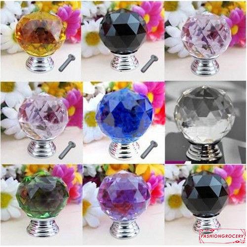Goy Hot 5pcs 30mm Clear Crystal Glass Door Knobs Drawer Cabinet