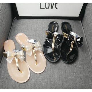 silver bow flip flops