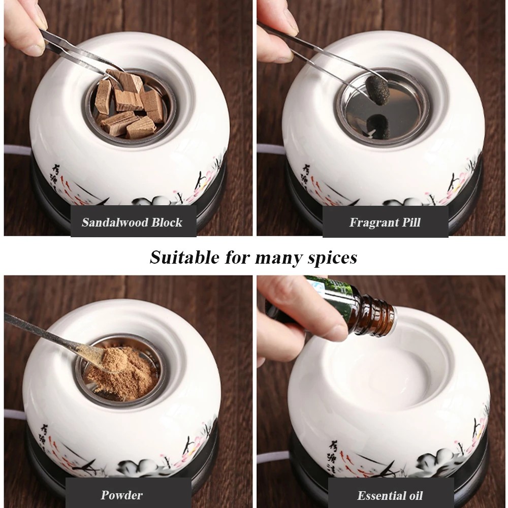 220V Timed Thermostat Electric Essential Oil Burner , Sandalwood/ Fragrance Powder /Pill Aroma Diffusers