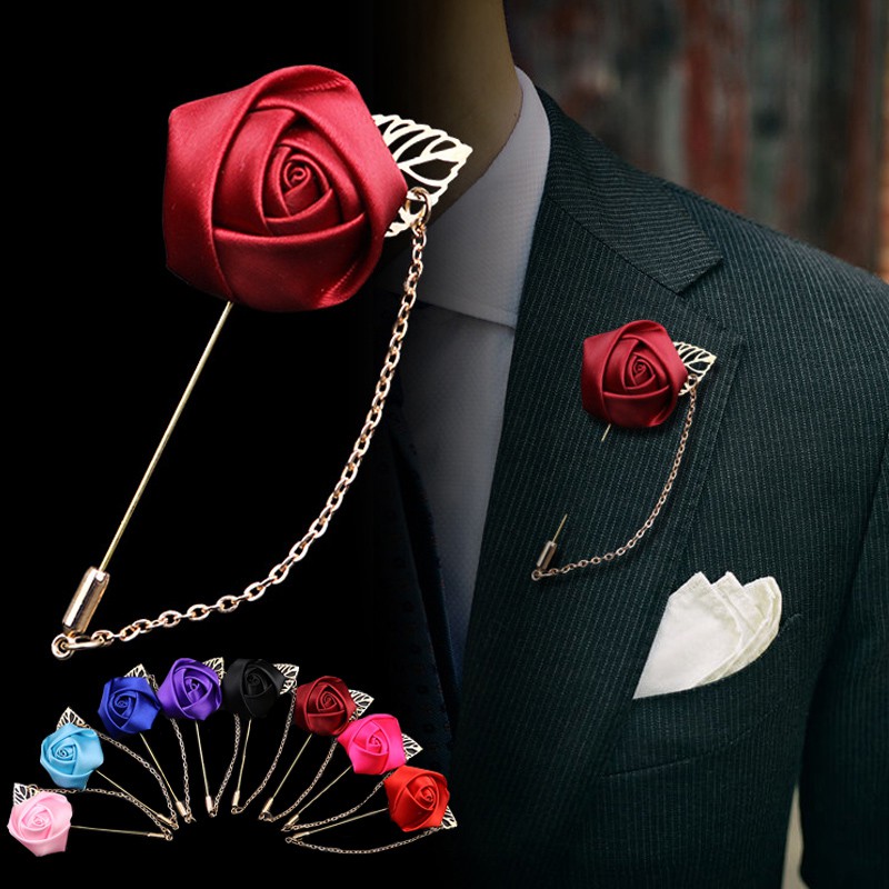 Men Suit Lapel Flower Brooch Pin Rose For Wedding Boutonniere Stick For Men  Gift | Shopee Singapore
