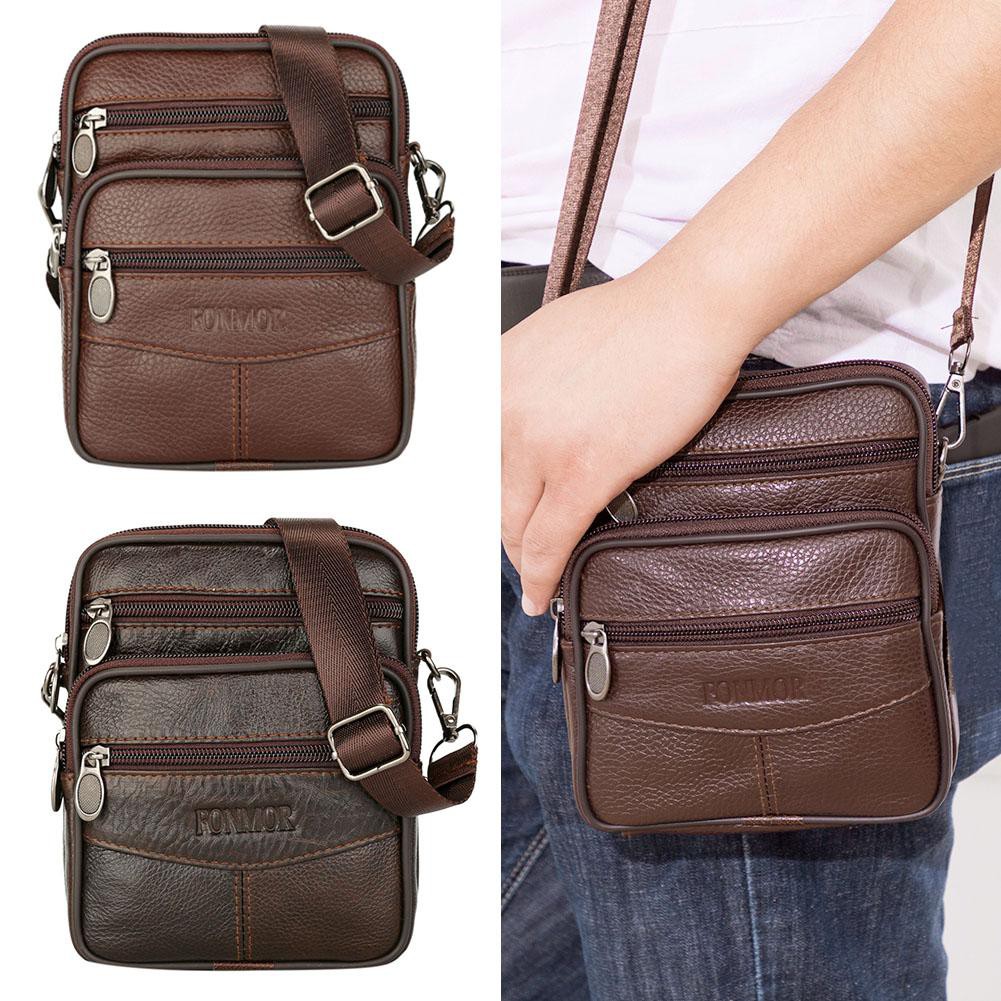 Men Genuine Leather Shoulder Waist Bags Fanny Belt Packs Casual Crossbody Bags
