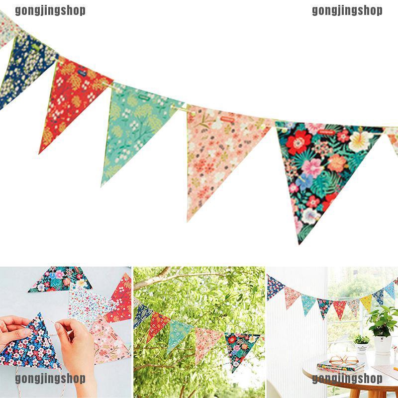 12 Flags Floral Paper Bunting Vintage Shabby Chic Birthday Wedding