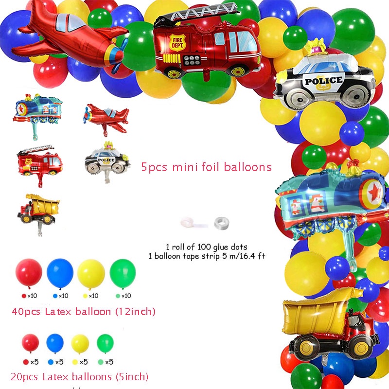 67PCS Transportation Balloon Set Birthday Decorations Car Aircraft Fire ...