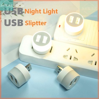 Portable USB Night Light USB 2 Port Splitter Hub Adapter with LED Light Soft Light Eye Protection 4 LED 5V USB Light USB Lamp