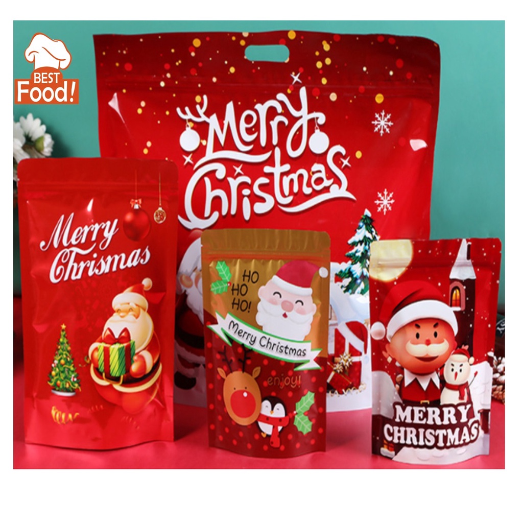 50PCS Self Adhesive Xmas Santa Candy Bag Treat Cookie Gifts Pack Bag Party HO 
