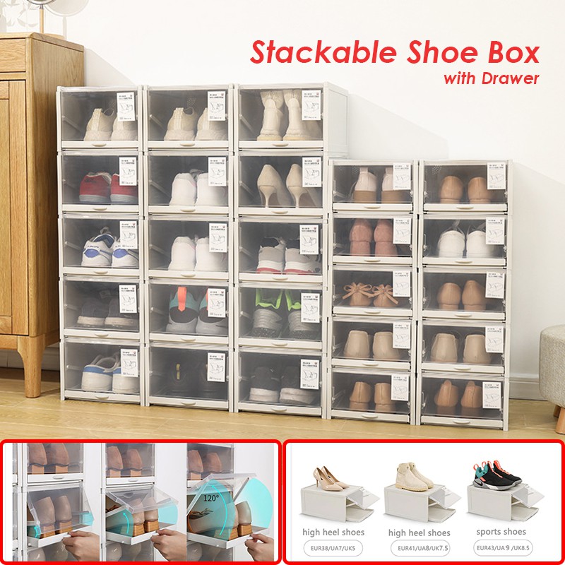 [Local] Set of 3s Stackable Shoe Box Organiser with push pull drawer