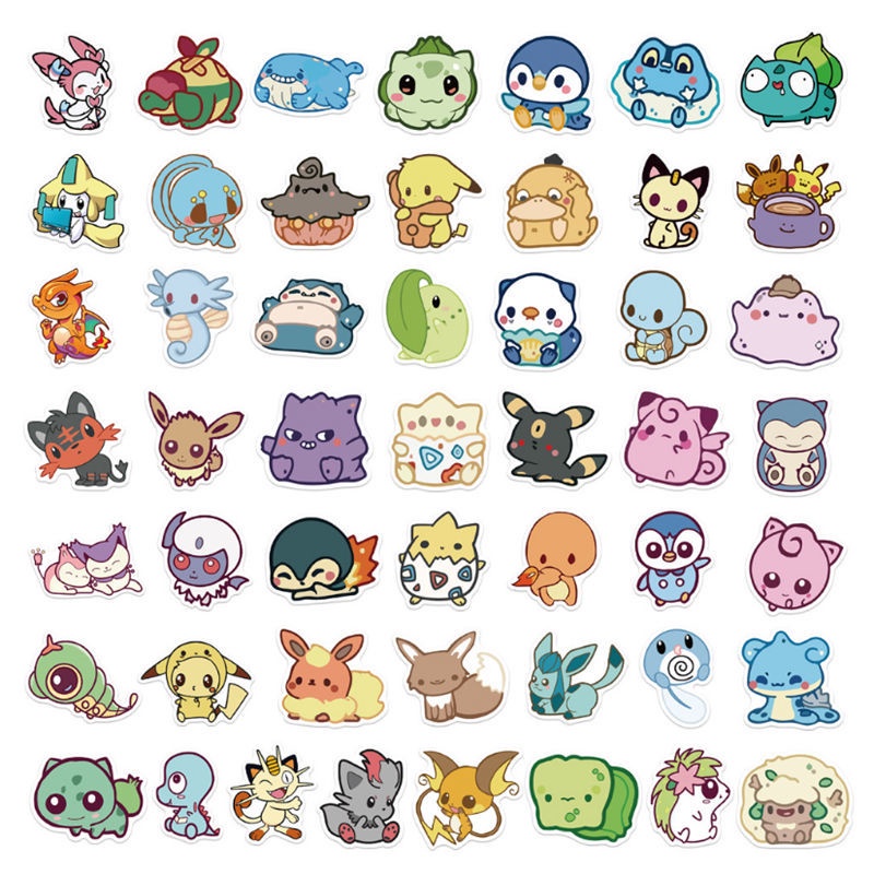 50pcs non repetitive pokemon stickers cute kawaii anime girl stickers laptop skateboard diy toy decals motorcycle guitar shopee singapore