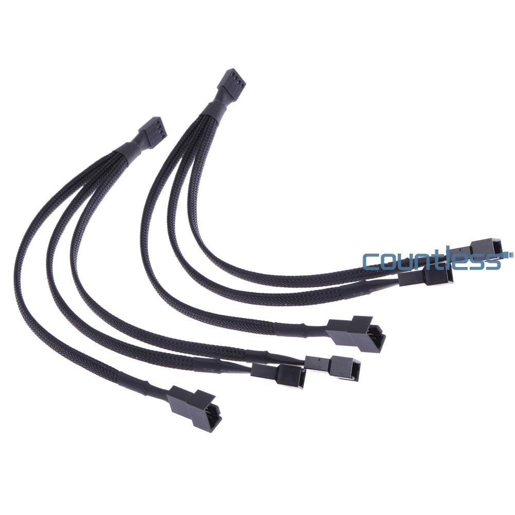 4 pin PWM Fan Cable 1 to 3 ways Splitter Black Sleeved Extension All Black Sleeved CableCOU