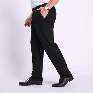Plus Size 29-52 Ready Stock Men's Stretch Formal Pants Business Straight Pant Flexible Loose Full Length Casual Trousers