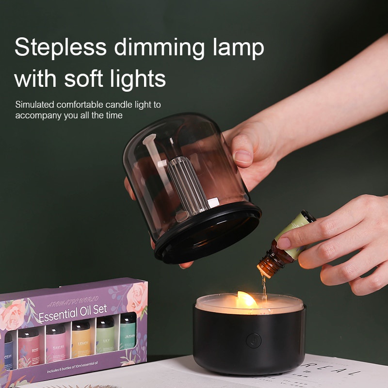 Candlelight Aroma Diffuser Portable 120ml Electric USB Air Humidifier Essential Oil Cool Mist Maker Fogger with LED Night Light