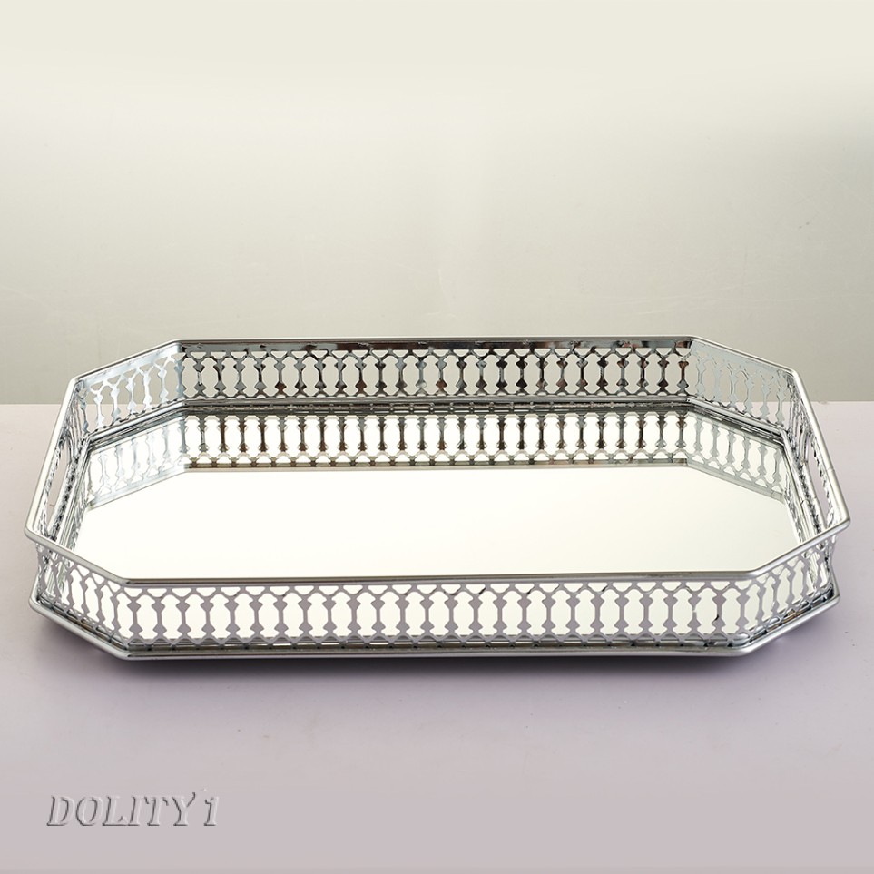 Dolity1 Rectangular Silver Mirror Candle Table Centrepiece Serving Tray Decorative Plate Shopee Singapore