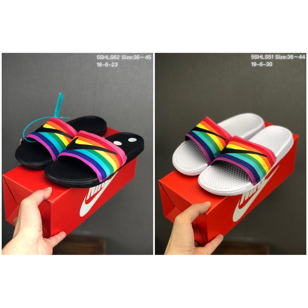 nike rainbow slippers