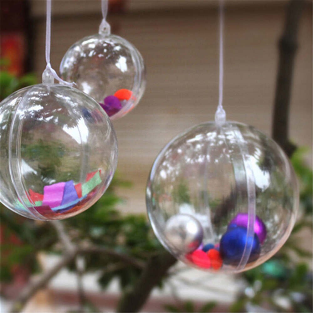 10x Clear Plastic Ball Ornament Baubles Xmas Party Home Hanging Decoration Gift 