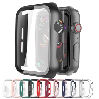 Full Coverage Hard Matte PC Cover with HD Clear Tempered Glass Screen Protector for iWatch Case 45/44/42/41/40/38mm