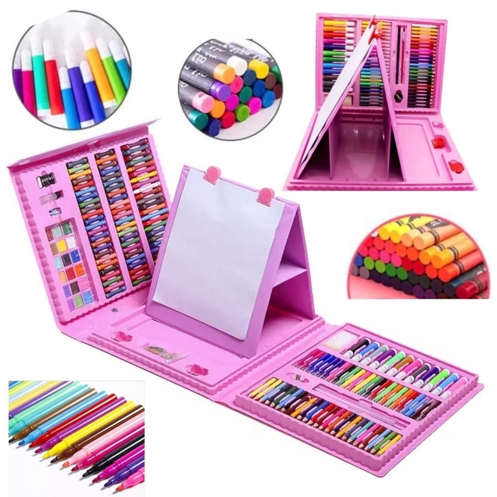 208 Pieces Double Sided Trifold Easel, Art Set, Drawing Art Box with