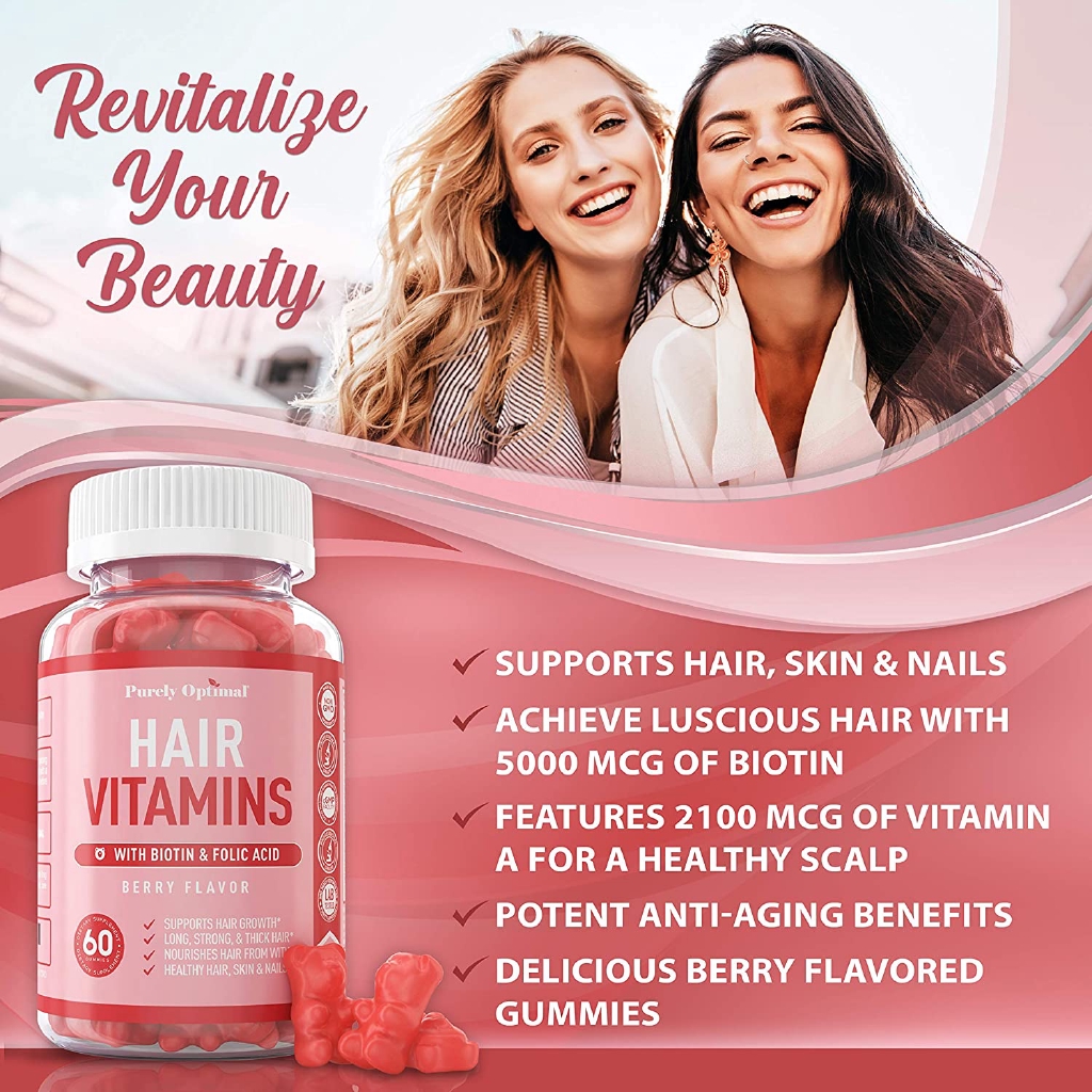 Premium Hair Vitamins Supplement Gummy Vitamins W Biotin Folic Acid Vitamins A D Supports Faster Hair Growth And Promotes Healthy Hair Skin And Nails 60 Non Gmo Berry Flavored