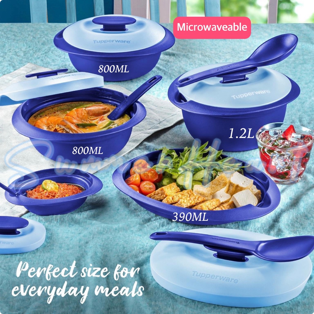 Tupperware Royale Blue Petit Serveware Set with Box / Serving Platter