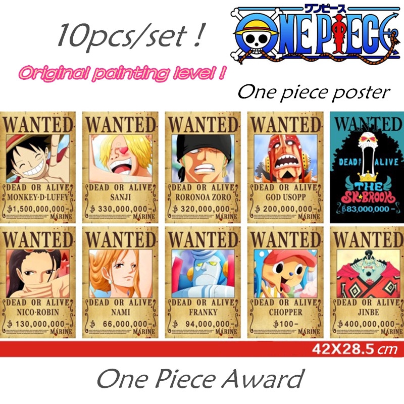 10 Pcs Set One Piece Wanted Reward Poster Luffy Zoro Ace Law Shanks Mihawk Hancock Hd Poster Shopee Singapore