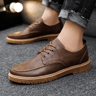Men's casual leather shoes British style retro leather shoes Korean work shoes Anti-slip wear-resistant low-top casual shoes Business leather shoes Brown leather shoes Trendy shoes
