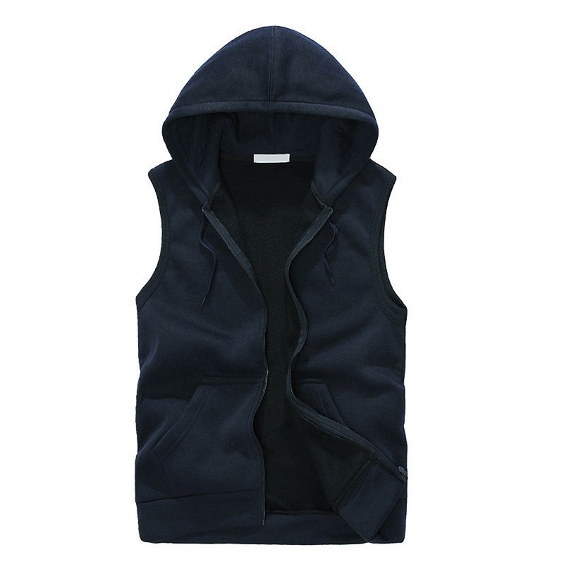 navy blue sleeveless hoodie