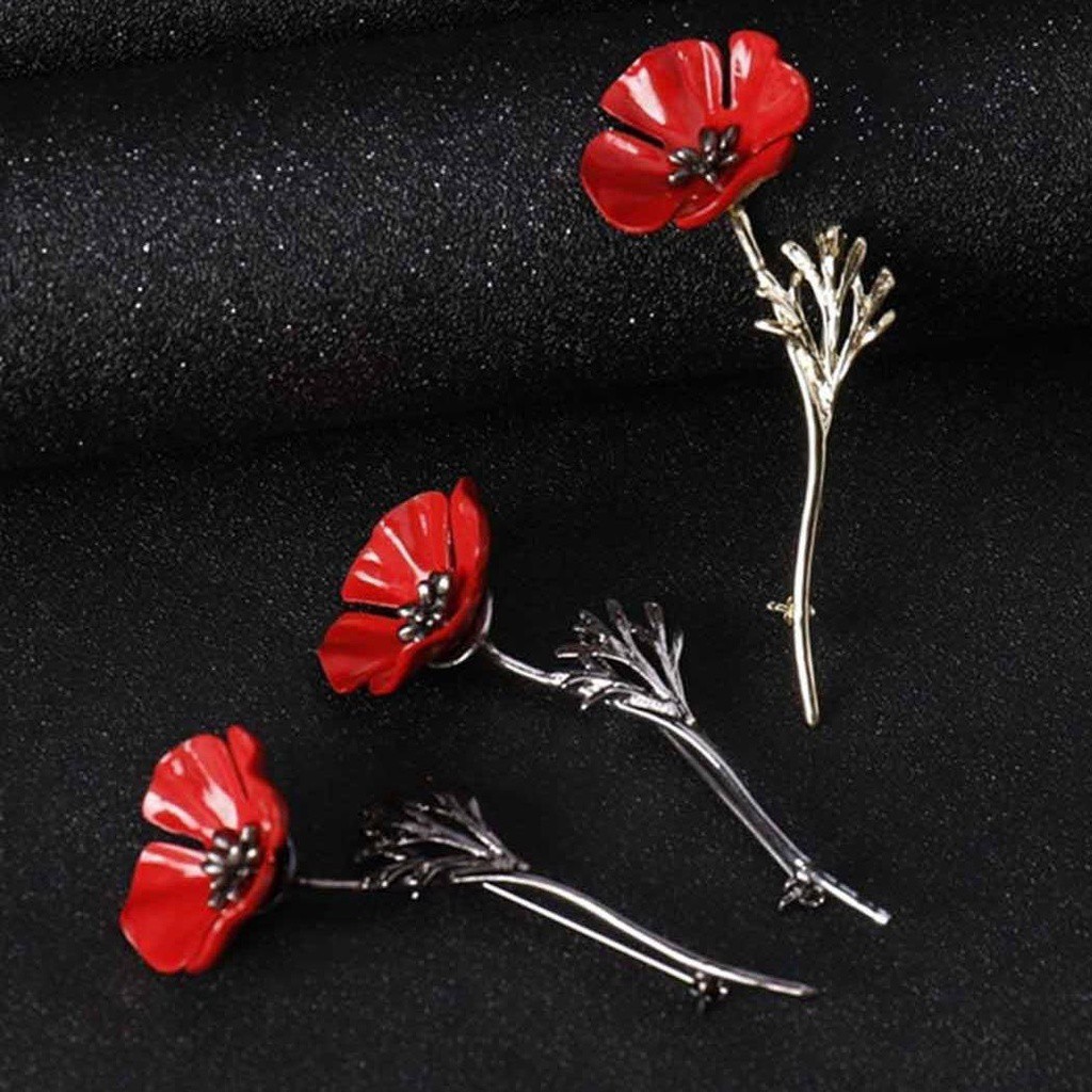 Red Poppy Flower Brooch Pin Banquet Crystal Valentine Gifts