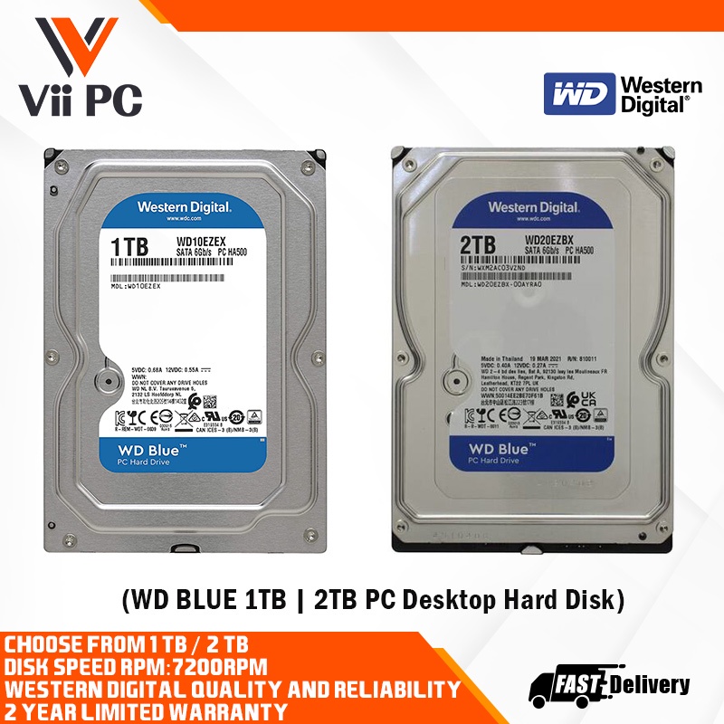 WD BLUE 1TB | 2TB PC Desktop Hard Disk 7200 RPM 3.5
