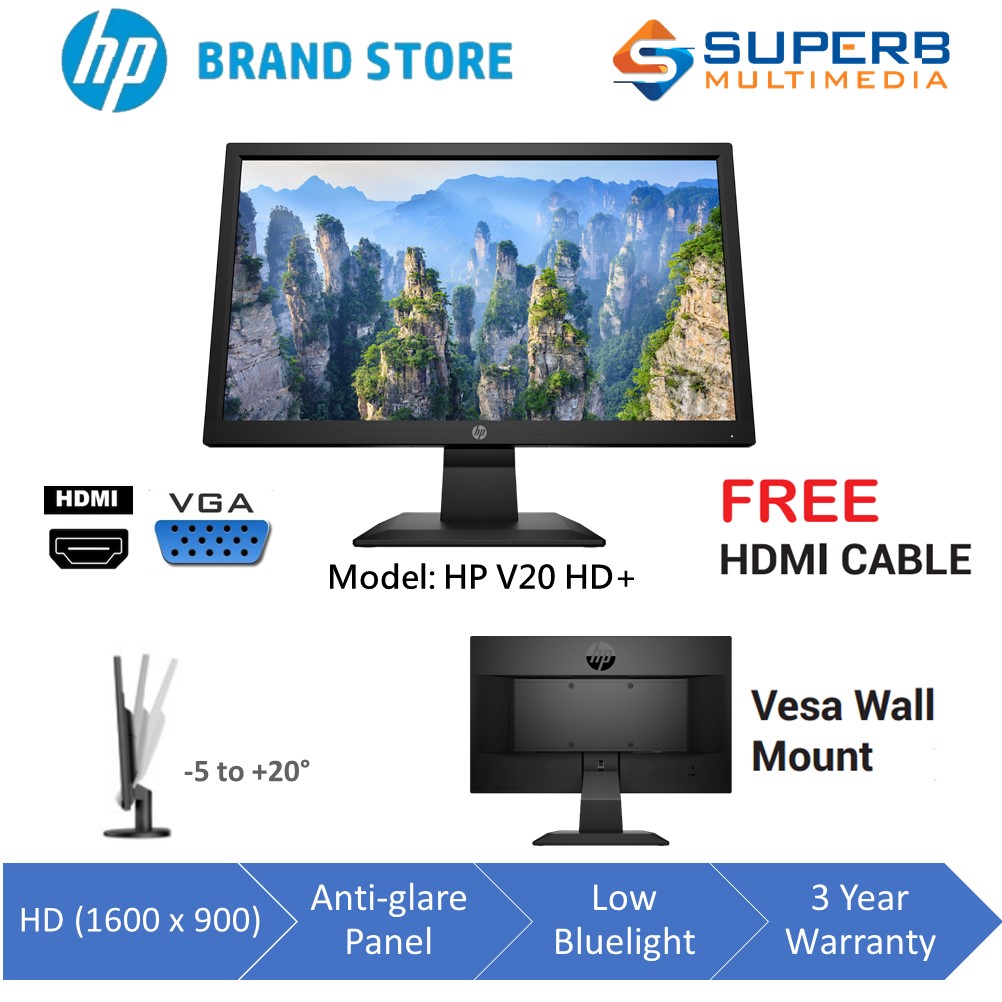 HP V20 HD + Monitor (Vga or Hdmi) Shopee Singapore