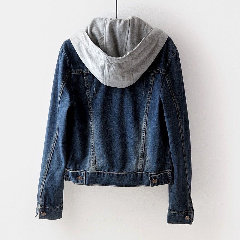 Image of [Removable Hat] Plus Size Women's Korean Version Slim-Fit Denim Short Long-Sleeved Hooded Jacket 2022 Student Spring Autumn New Style Casual #2