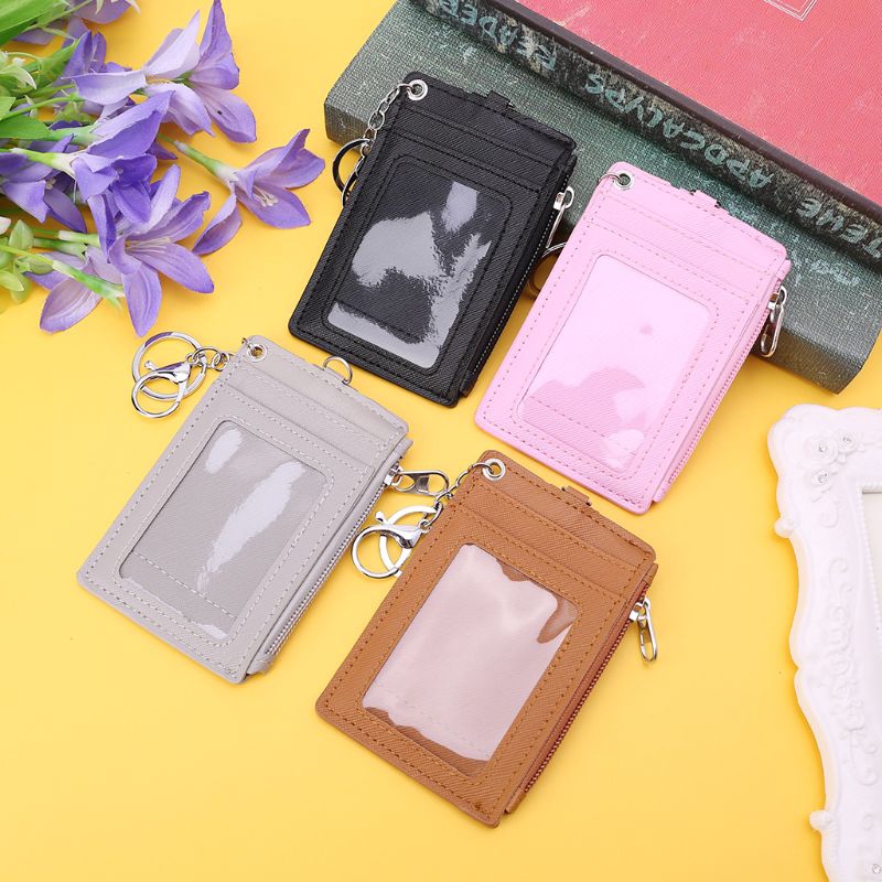 BSTPortable Leather Business ID Card Credit Badge Holder Coin Purse Wallet Keychain