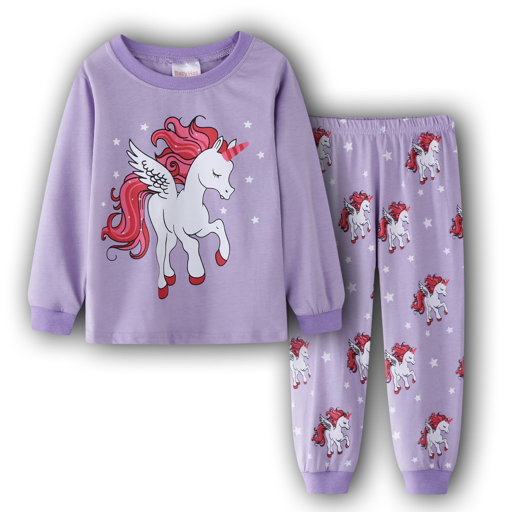 Cartoon Unicorn Star Pajamas Toddler Kids Girls Cotton Pyjamas Purple ...