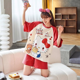 Cute Hello Kitty Cotton Pajamas Women's Summer Short-sleeved