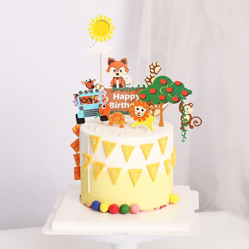 7pcs DIY Cute Forest Animal Happy Birthday Cake Topper For Kids Birthday  Decoration | Shopee Singapore