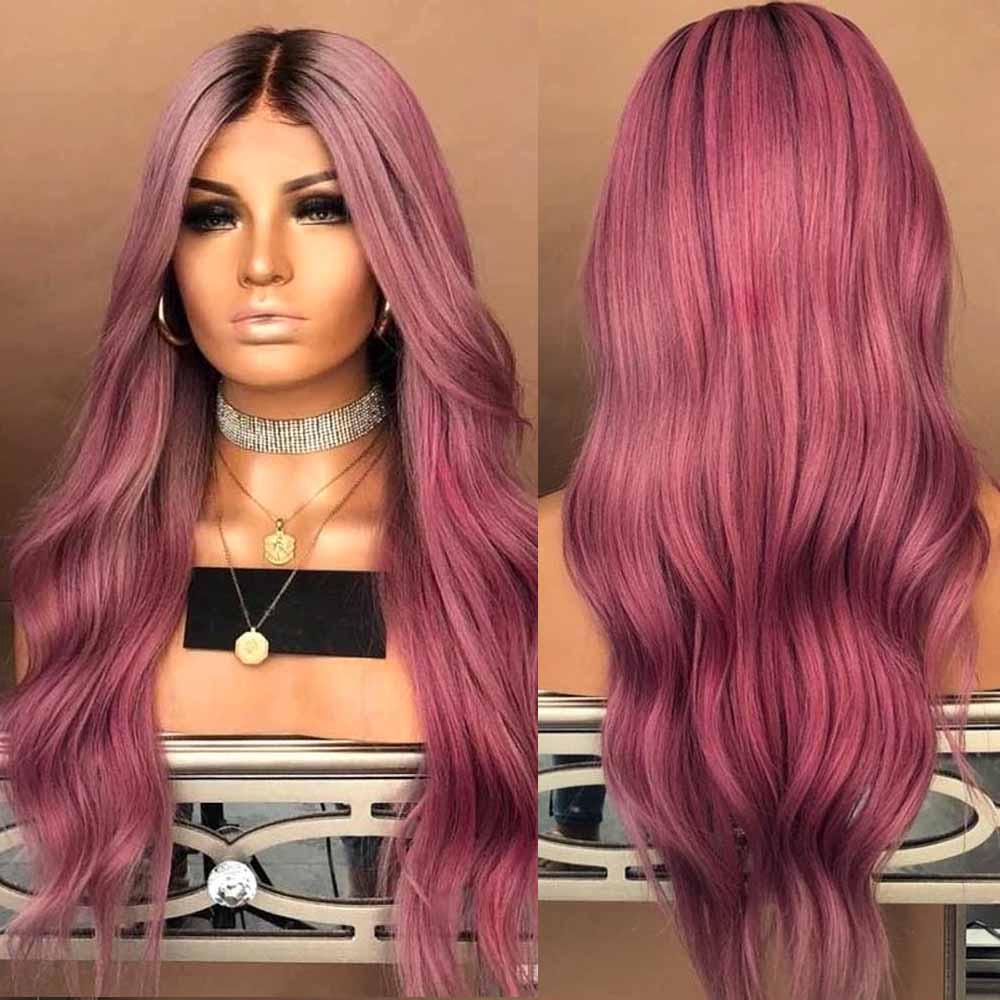 Long Balayage Hairstyle Curly Hair Purple Ombre Women Wig