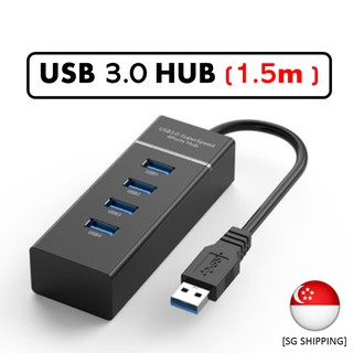 USB 3.0 Hub • 1.5m Long • 4 Way Extension Hub • USB Hub • Windows / MacOS • Desktop | Laptop Compatible • [SG SHIPPING]