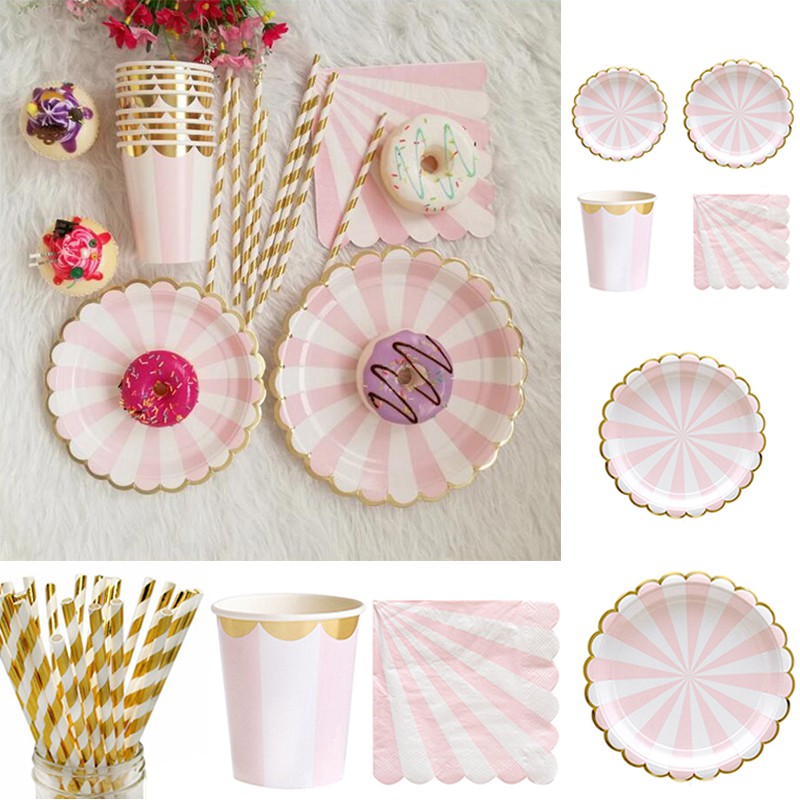 pink paper plates and napkins