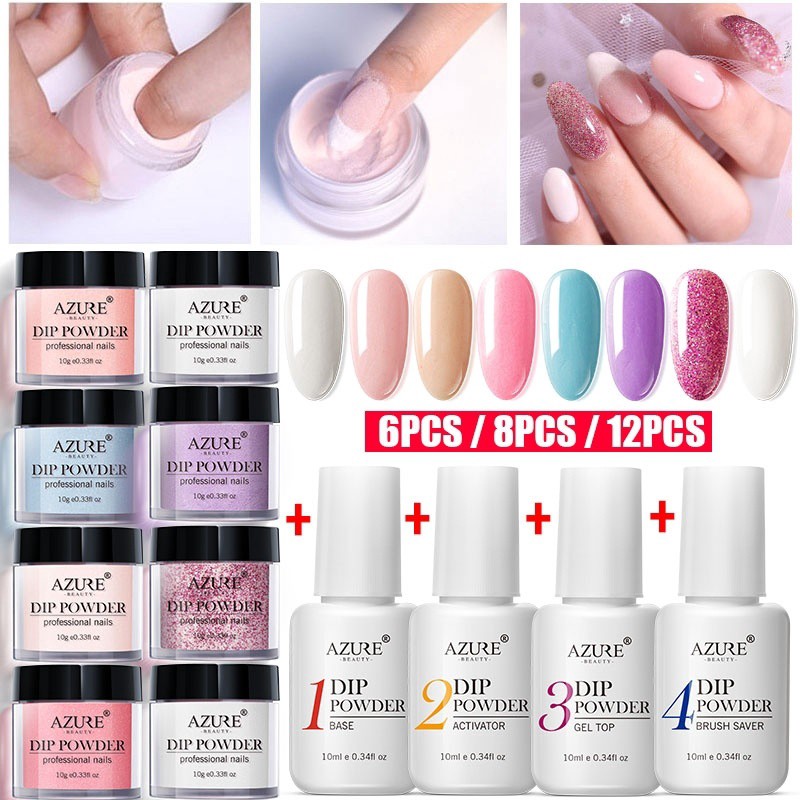 6 / 8 /12 PCS Dipping System Dip Nail Powder Liquid Base Top Coat