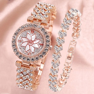 2PCS jam tangan+gelang wanita Women Fashion Rhinestone Bracelet Quartz Watch Set