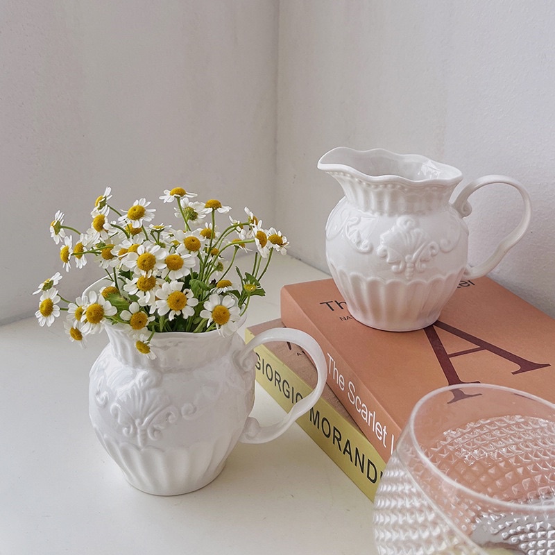 VIĆI Baroque Palace European Style White Ceramic Coffee Milk Dripper Design Flower Vase Pot Decor