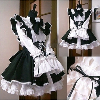 Image of 【HOT SALE】Maid Outfit Anime Long Dress Black and White Apron Dress Lolita Dresses Women/Men Cosplay Costume