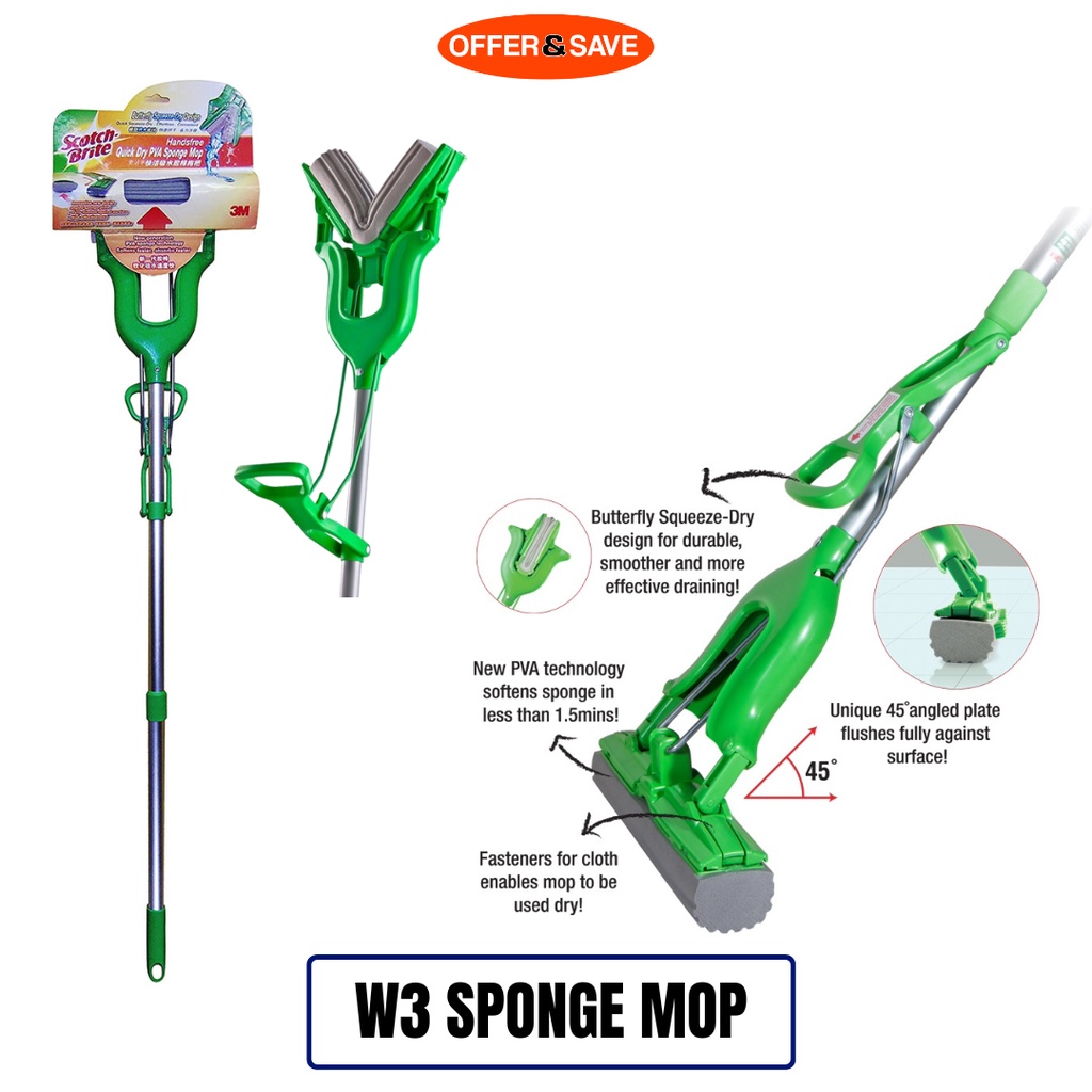 3M Scotch Brite Quick Dry PVA Butterfly Sponge Mop W3 Shopee Singapore