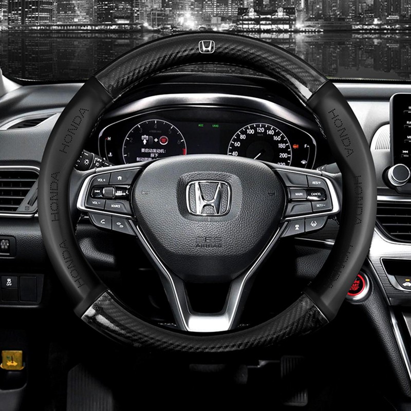 Honda BRV HRV City Civic Jazz Carbon Fiber Leather Car Steering Wheel Cover  38cm