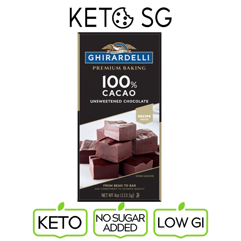 Ghirardelli Unsweetened Chocolate 100 Cacao Premium Baking Bar Keto Low Carb Low GI No Sugar